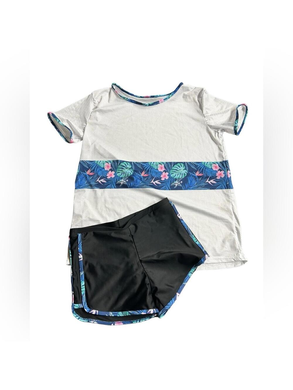 SOLY HUX Girl's Tropical Print swim beach cover up top w dry easy boy shorts NWT
